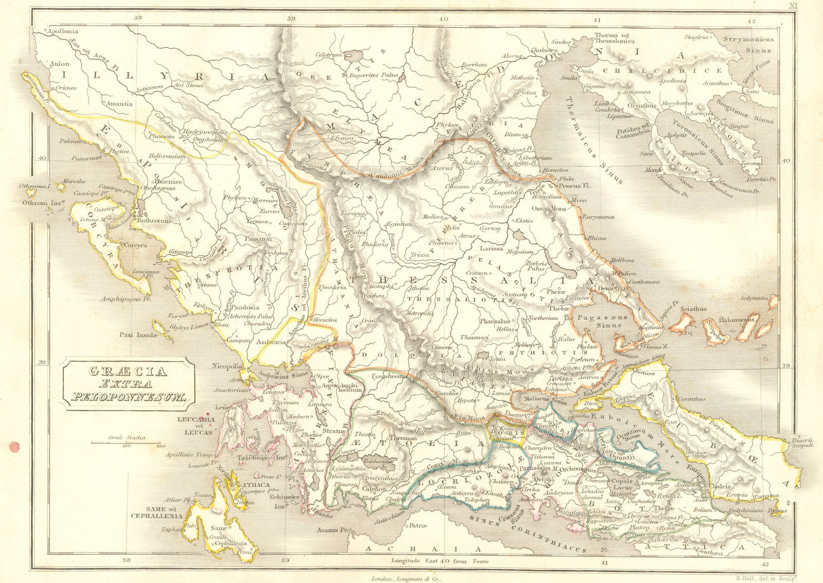 GREECE. Graecia Extra Peloponnesum 1847 old antique vintage map plan chart